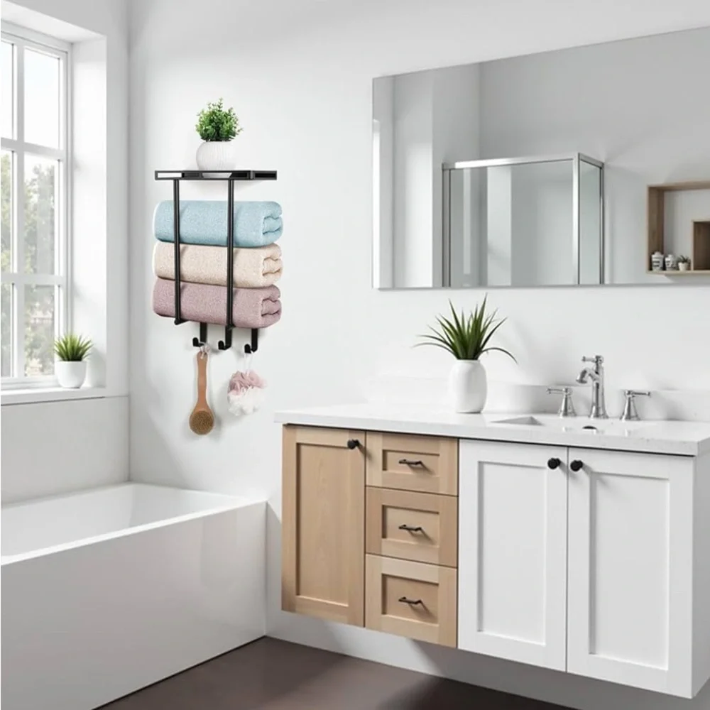 Black Metal Wall-Mounted Towel Rack